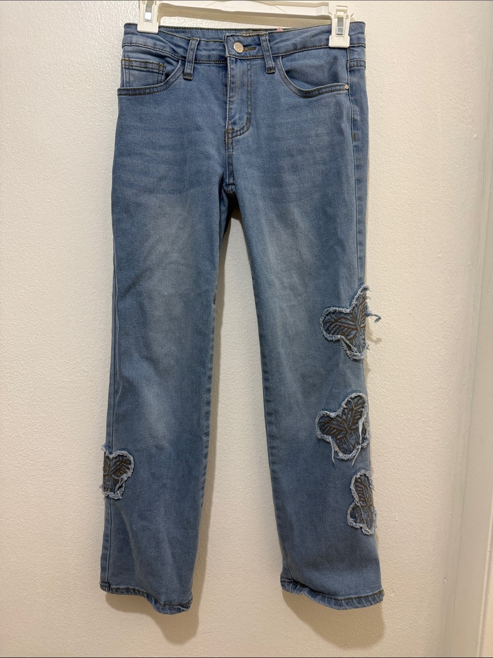 Kids/Junior Light Blue Straight Leg Jeans with Butterfly Appliqués Size 12